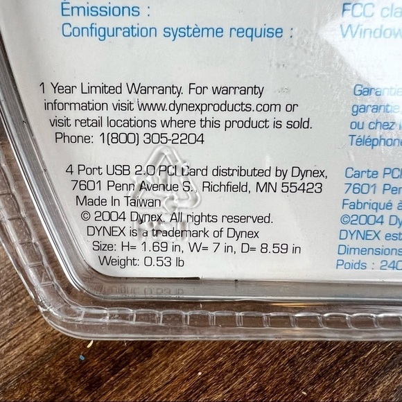 Dynex DX-UC104 (4-Port) USB 2.0 PCI Desktop Card Host Adapter NIB NEW - Picture 7 of 7